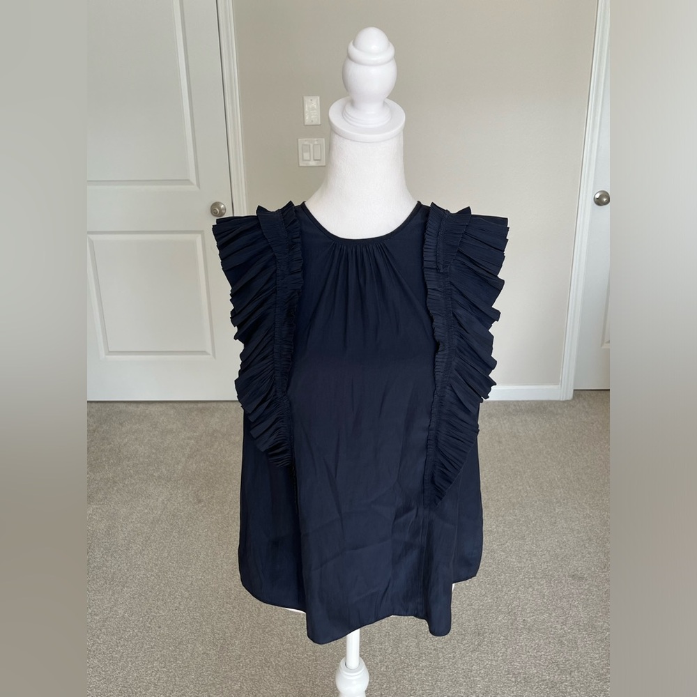 Joie Navy Blue Ruffle Sleeveless Top Size Medium